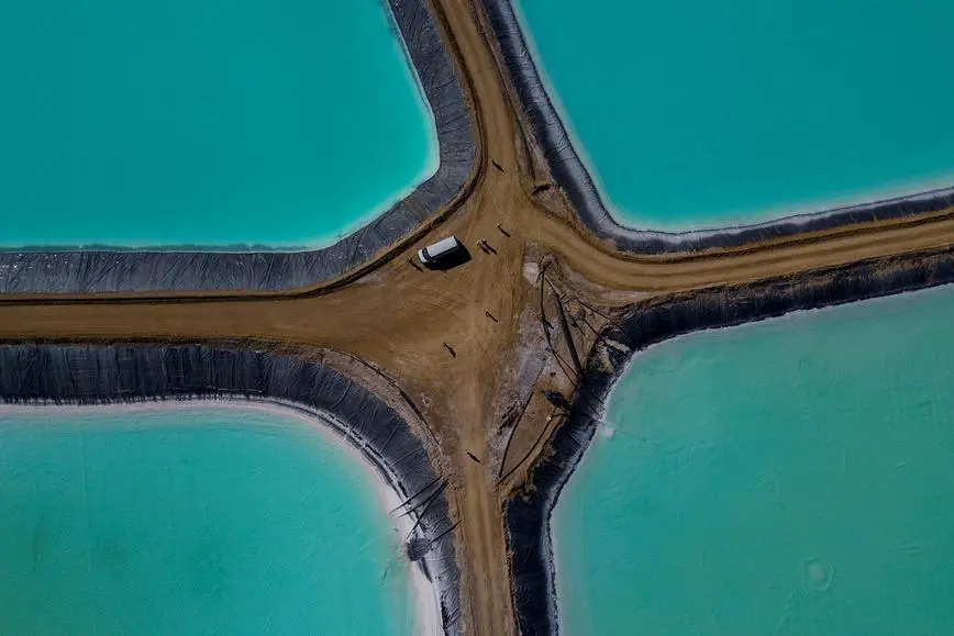 FILE PHOTO: Lithium evaporation ponds are seen at Albemarle Lithium production facility in Silver Peak, Nevada, U.S. October 6, 2022. REUTERS/Carlos Barria. , Reuters