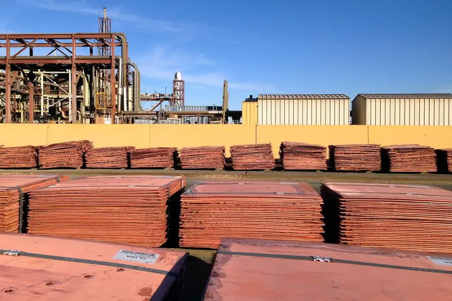 FILE PHOTO: Refined copper bundles can be seen at BHP Billiton\\'s Olympic Dam copper and uranium mine located in South Australia, May 24, 2016. REUTERS/Sonali Paul. , Reuters