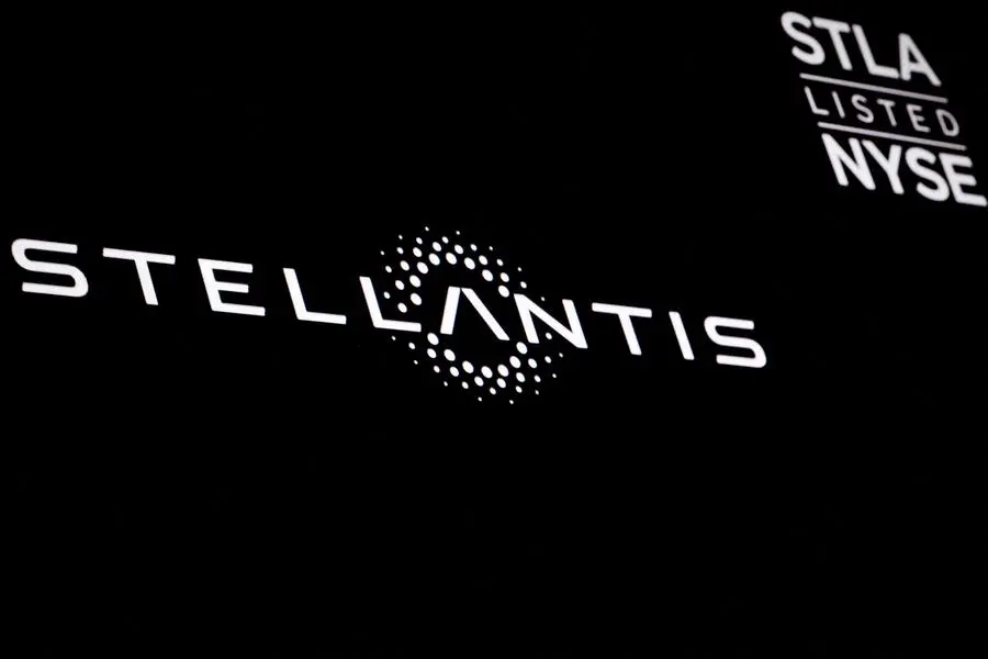 FILE PHOTO: A screen displays the company logo for Stellantis N.V. on the floor at the New York Stock Exchange (NYSE) in New York City, U.S., January 31, 2024. REUTERS/Brendan McDermid/File Photo , Reuters/REUTERS