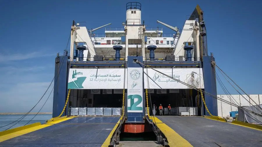 Saqr Humanitarian Ship arrives at Al Arish Port carrying UAE aid for Gaza