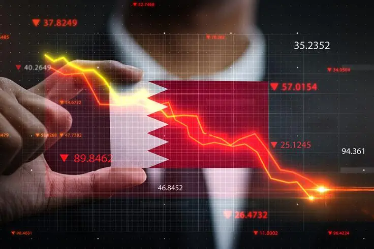 Graph Falling Down in Front Of Bahrain Flag. Crisis Concept. Image used for illustrative purpose. Image courtesy: Getty Images/ NatanaElGinting