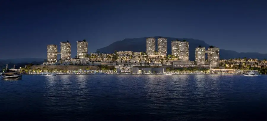 Rendering of IL Monte Galala Marina Towers mixed-use development in Ain Sokhna on the Red Sea.