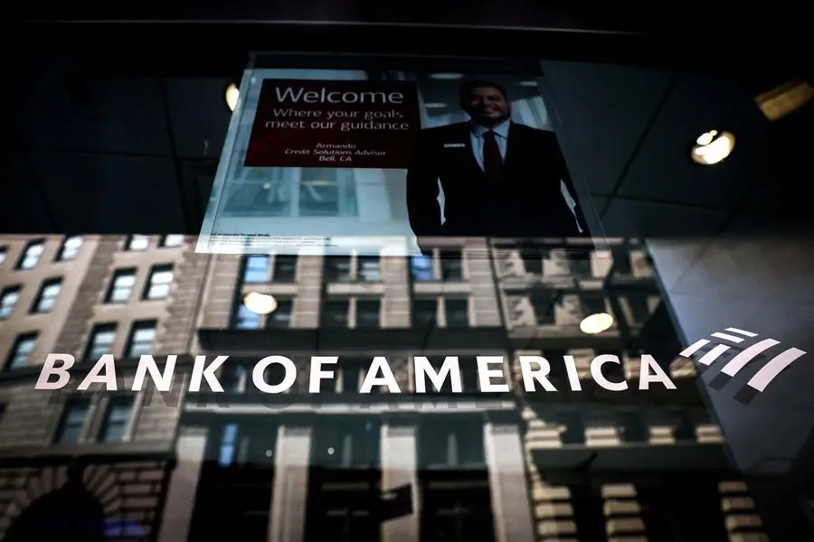FILE PHOTO: A Bank of America logo is seen on the entrance to a Bank of America financial center in New York City, U.S., July 11, 2023. REUTERS/Brendan McDermid. , Reuters