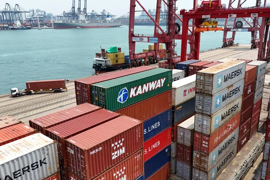 A drone view shows containers at the terminals at the port in Kwai Chung in Hong Kong, China, April 3, 2025. REUTERS/Tyrone Siu. , Reuters