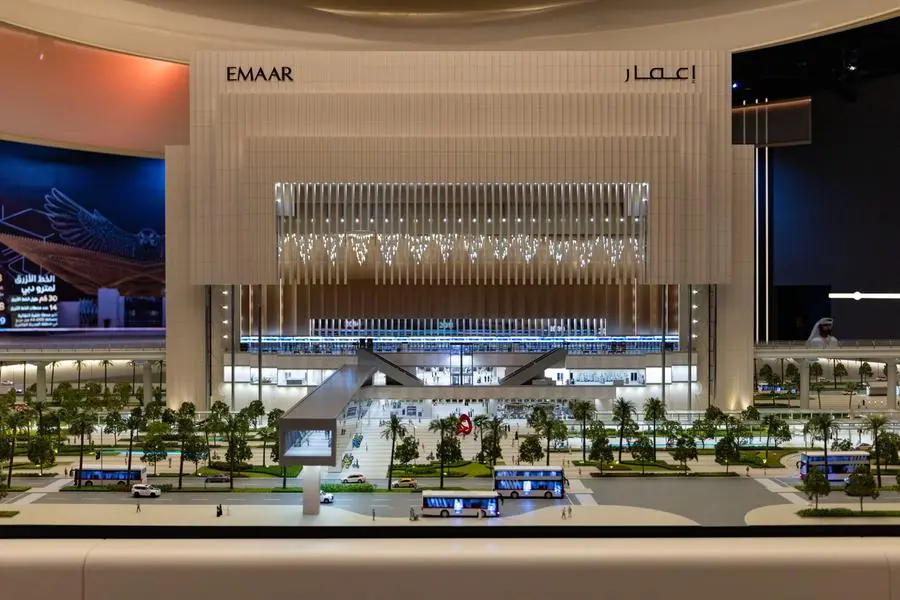 <p>Scale model of Emaar Properties station on the Dubai Metro Blue Line, slated to be the tallest metro station in the world. Photo courtesy Dubai Media Office &#39;X&#39; account.</p>\\n