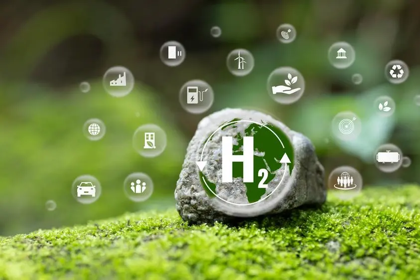 green hydrogen factory concept Production of hydrogen from renewable energy sources Reduce carbon dioxide and greenhouse gases It\\'s a green industry. and alternative energy. Image used for illustrative purpose. Getty Images , Getty Images