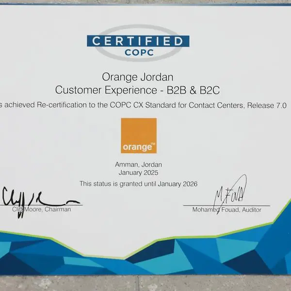 Orange Jordan leads highest standards of customer service with COPC certification renewal for the seventh consecutive year