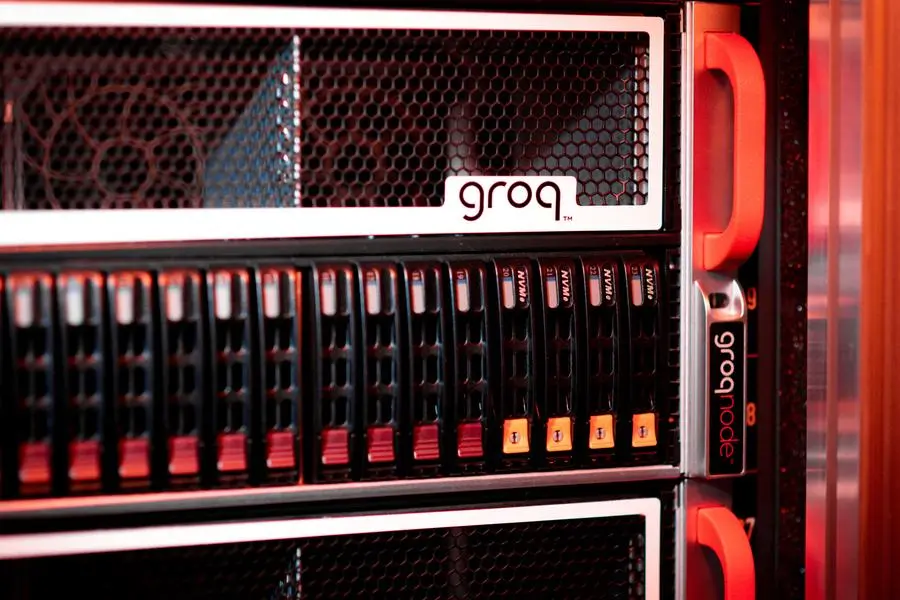 FILE PHOTO: Close up of the GroqNode product by Silicon Valley AI chip startup Groq, in Mountain View, California, U.S., July, 2022. Groq Inc./Mark Heaps/Handout via REUTERS.