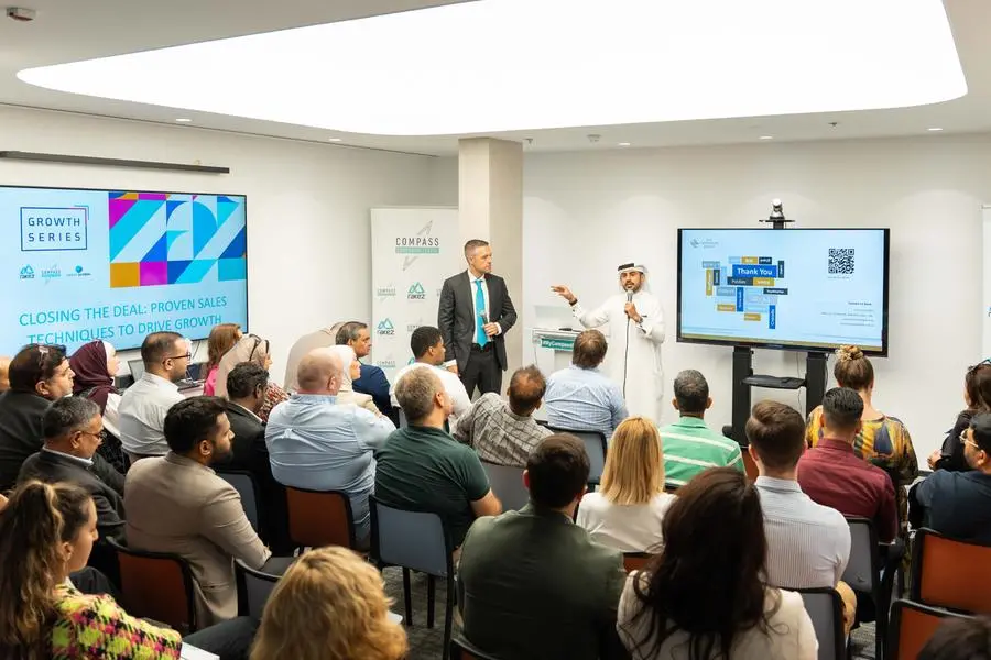 Ras Al Khaimah Economic Zone (RAKEZ) recently brought together entrepreneurs and professionals for an insightful session titled \\u2018Closing the Deal: Proven Sales Techniques to Drive Growth\\u2019 at Compass Coworking Centre. Image Courtesy: RAKEZ