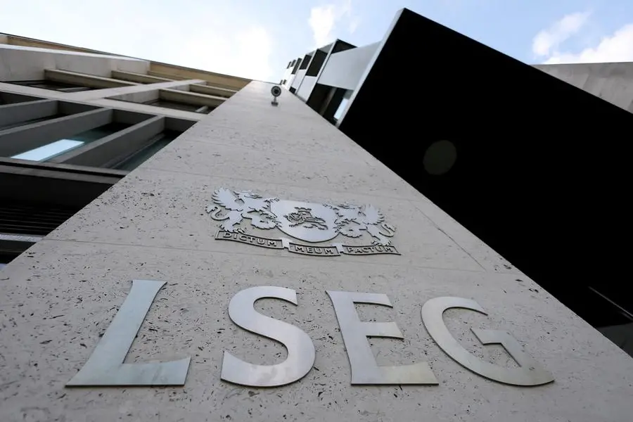 Signage is seen outside the LSEG (London Stock Exchange Group) headquarters in Paternoster Square, London, Britain, April 25, 2025. REUTERS/Toby Melville. , Reuters
