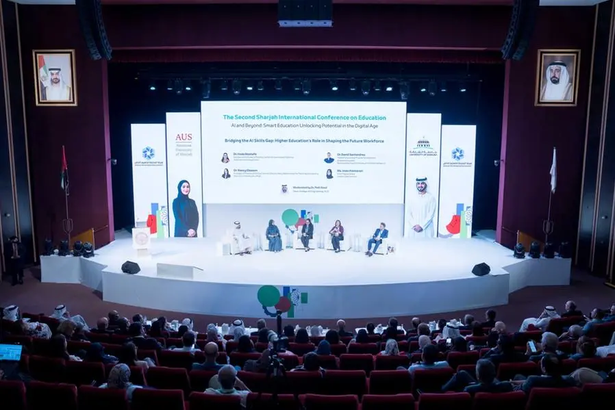 During the second and final day of the Sharjah International Conference on Education: AI and Beyond (SICE 2025) hosted by the American University of Sharjah (AUS), in the presence of Her Excellency Sheikha Bodour bint Sultan Al Qasimi, President of AUS. Image Courtesy: AUS