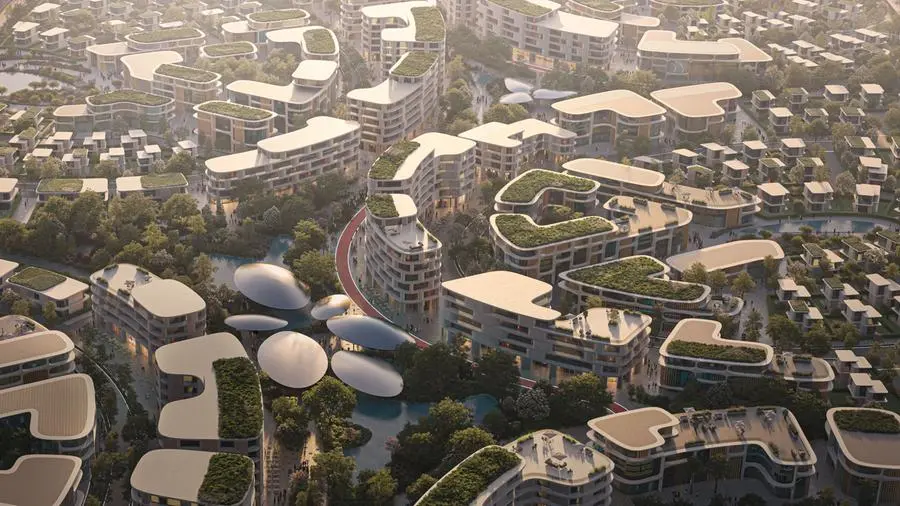 Rendering of Khalid Bin Sultan City urban scape.