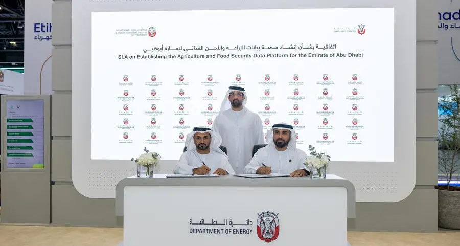 دائرة الطاقة وهيئة أبوظبي للزراعة والسلامة الغذائية توقعان اتفاقية مستوى خدمة بشأن التعاون ومشاركة البيانات لمنصة بيانات الزراعة والأمن الغذائي في الإمارة