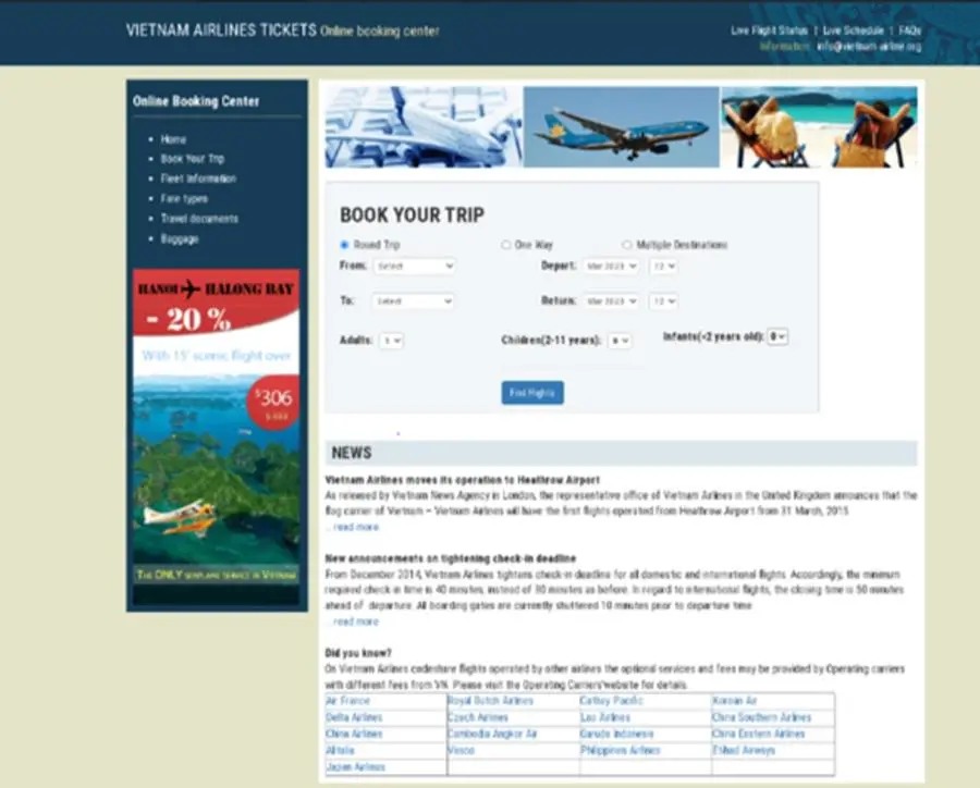 Phishing Vietnam Airlines website