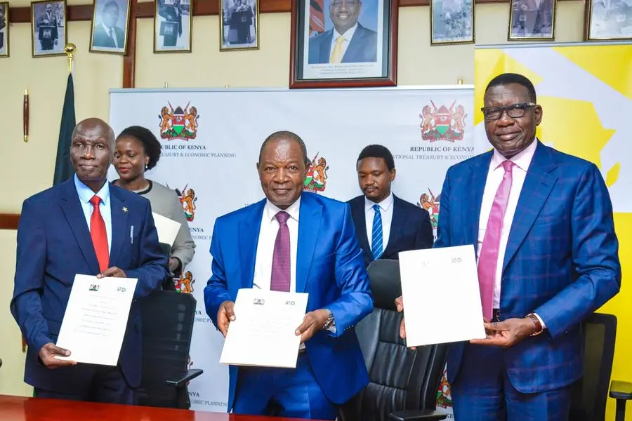 <p>From L-R - ATIDI Ag, Chief Risk Officer Kefa Muga, Cabinet Secretary for National Treasury Prof. Njuguna Ndung&#39;u, and Cabinet Secretary for Energy Petroleum, pose for photo after ATIDI and the government of Kenya signed the MOU</p>\\n