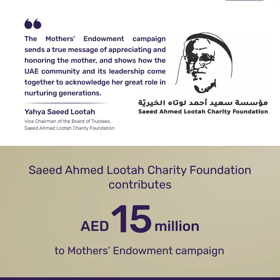Saeed Ahmed Lootah Charity Foundation contributes AED 15mln to Mothers’ Endowment campaign