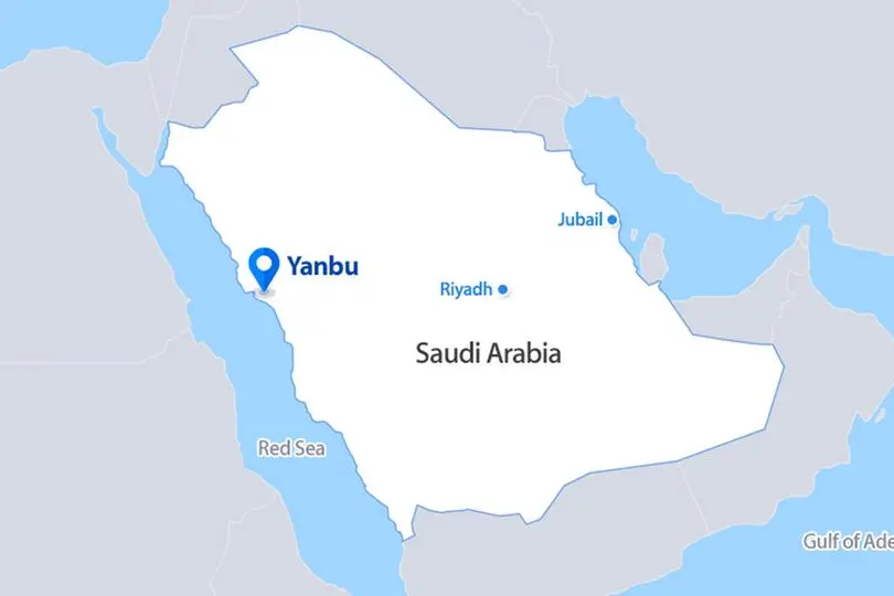 Location of Yanbu in Saudi Arabia