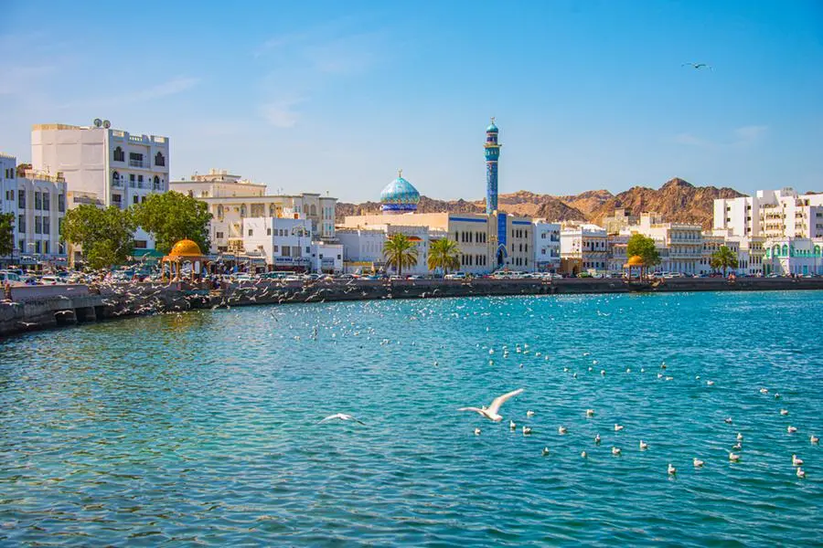 The birds flying over the charming coastal seafront stretches along with the attractive latticed buildings, Corniche Road (Muttrah Corniche), Muscat, Oman. Getty Images Image used for illustration purpose. , Getty Images