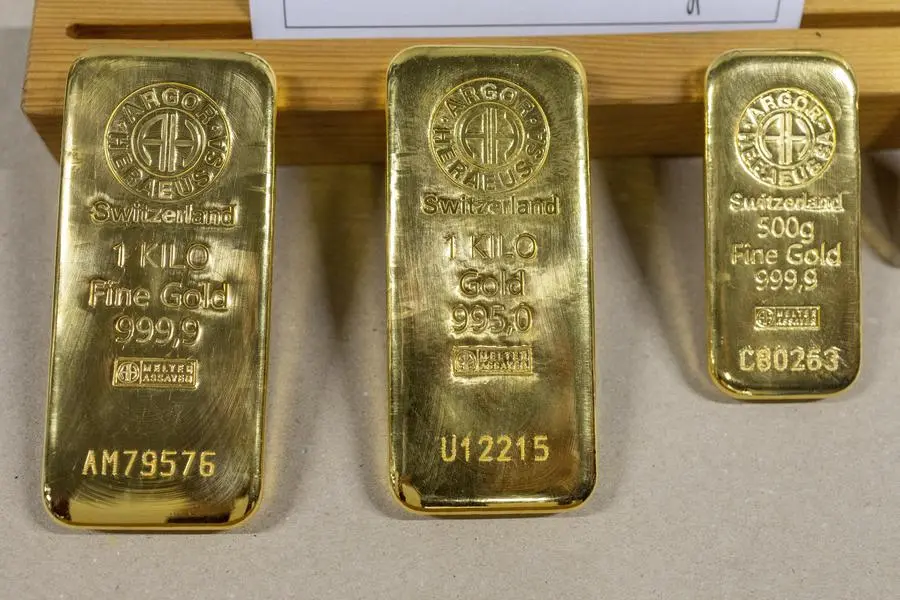 FILE PHOTO: Gold bars are pictured in a display area at the plant of refiner and bar manufacturer Argor-Heraeus in Mendrisio, Switzerland, July 13, 2022. REUTERS/Denis Balibouse/File Photo Image used for illustrative purpose. , Reuters