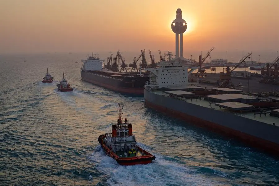 Jeddah, Saudi Arabia - December 2013: Tugs and freighter boats moored along the wharf. Picture is taken freighter boat from en french company, CMA-CGM. The vessel was 350m long, was coming from Shanghai and bound to go to Italia by Suez canal. This is a view from the deck.\" Image used for illustrative purpose. Getty Images , Getty Images