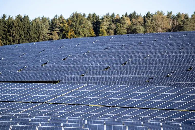 FILE PHOTO: A solar power plant with photovoltaic systems is seen near Mainburg, north-west of the Bavarian capital Munich, Germany, October 20, 2021. REUTERS/Lukas Barth//File Photo Image used for illustrative purpose. , Reuters