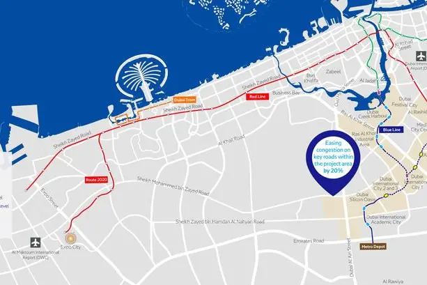Dubai Metro's Blue Line route map. Image courtesy-Dubai Media Office's X (formerly Twitter) account