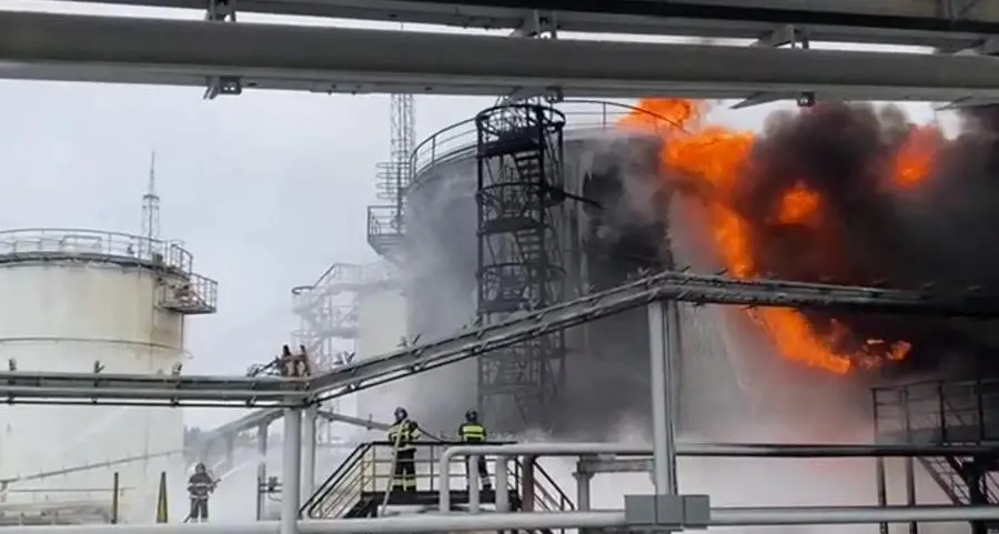 Russian oil depot on fire after Ukrainian drone strike