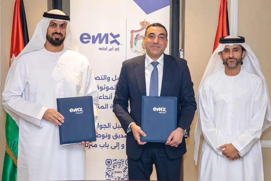 H.E. Abdulla Mohammed Alashram, Group CEO of \\u20187X\\u2019 and H.E. Asem Ababneh, the Consul General of Jordan in Dubai and the Northern Emirates, signed the agreement . Image Courtesy: EMX