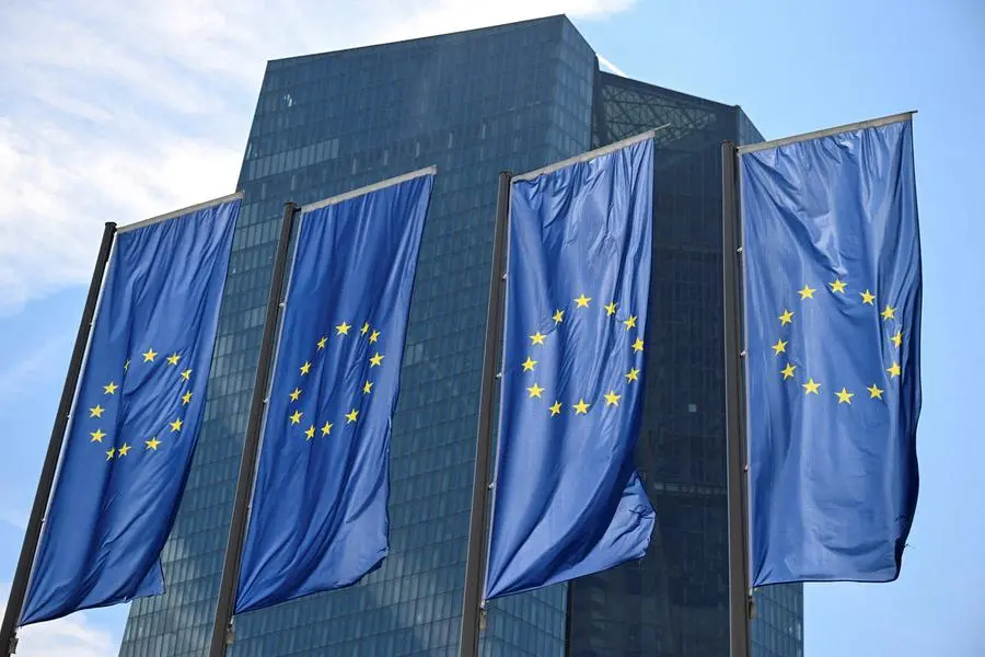 FILE PHOTO: EU flags flutter in front of European Central Bank (ECB) headquarters in Frankfurt, Germany July 18, 2024. REUTERS/Jana Rodenbusch/File Photo , Reuters