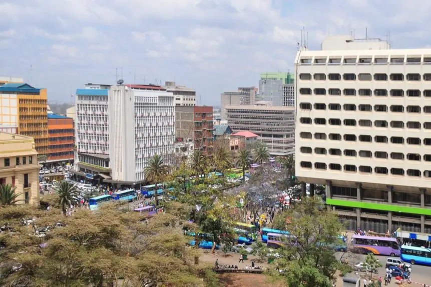 Nairobi, Kenya: high point view of Nairobi city center - buses, far away people - Moi avenue at Hilton square with the Central Bank building on the right. Getty Images Image used for illustration.