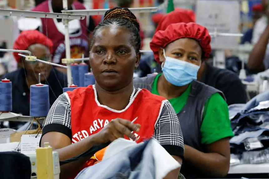 Norah Nasimiyu works on denim trousers for export at the United Aryan Export Processing Zone (EPZ) factory, operating under The U.S. African Growth and Opportunity Act (AGOA), in Ruaraka district of Nairobi, Kenya October 26, 2023. REUTERS/Thomas Mukoya Image used for illustration purpose , Reuters