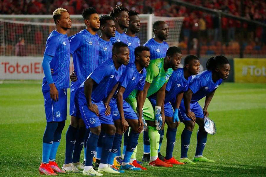 Saudi Arabia's Al Hilal soccer team players celebrate their trophy of the  AFC Champions League 2021 after the team beats South Korea's Pohang  Steelers 2-0 during their final soccermatch at the King