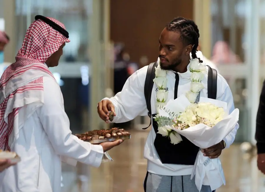 Soccer Football - Paris St Germain arrive in Riyadh ahead of their friendly match v Saudi Pro League XI - King Khalid International Airport, Riyadh, Saudia Arabia - January 19, 2023 Paris St Germain's Renato Sanches arrives in Saudia Arabia before the match REUTERS/Ahmed Yosri