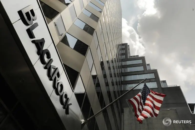 A sign for BlackRock Inc hangs above their building in New York U.S., July 16, 2018. REUTERS/Lucas Jackson - RC16C19E9500 , Reuters Images