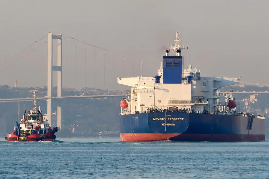 FILE PHOTO: Crude oil tanker Nevskiy Prospect, owned by Russia\\'s leading tanker group Sovcomflot, transits the Bosphorus in Istanbul, Turkey September 6, 2020. REUTERS/Yoruk Isik. , Reuters