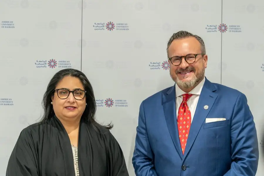 <p>H.E. Dr. Shaikha Rana bint Isa bin Duaij Al Khalifa, Secretary General of the Higher Education Council (HEC) and Vice Chairperson of its Board of Trustees, and Dr. Bradley J. Cook, AUBH President at the event</p>\\n
