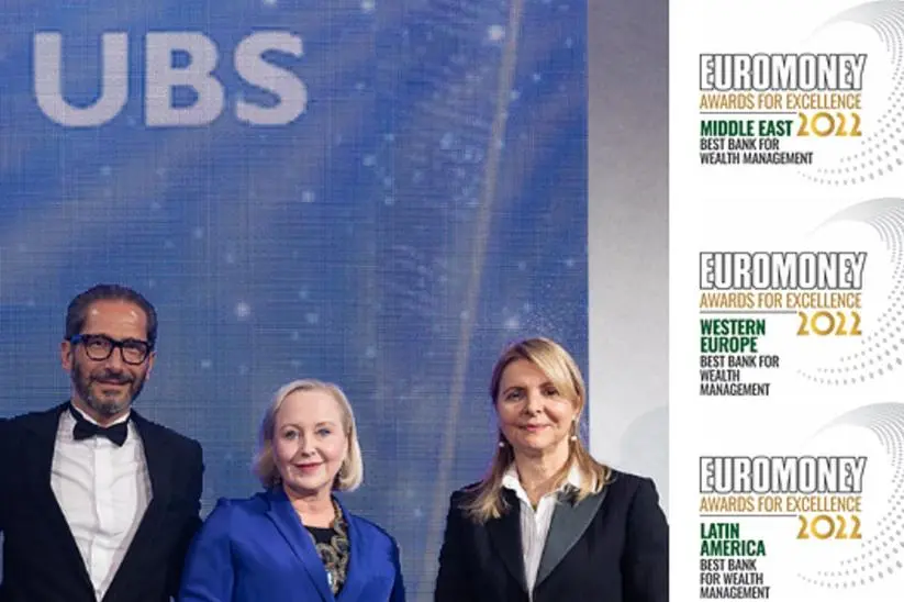 Ali Janoudi, Head of WM for MEA; Eva Lindholm, Head of WM for UK and Jersey; and Sylvia Coutinho, Head of WM for Latin America at UBS at Euromoney 2022