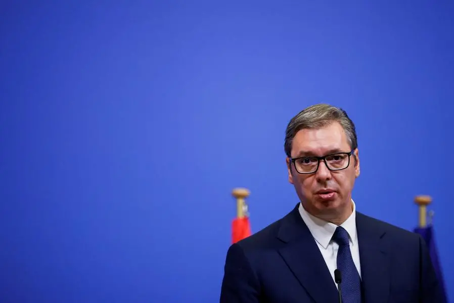 Serbian President Aleksandar Vucic speaks during a joint news conference with NATO Secretary General Jens Stoltenberg (not pictured) at the alliance\\'s headquarters in Brussels, Belgium August 17, 2022. REUTERS/Johanna Geron , Reuters
