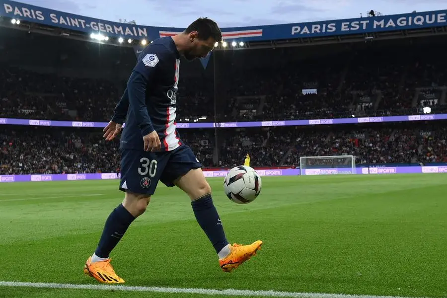 Paris Saint-Germain\\'s Argentine forward Lionel Messi juggles with the ball prior to kick a corner during the French L1 football match between Paris Saint-Germain (PSG) and Ajaccio at the Parc des Princes in Paris, on May 13, 2023. (Photo by FRANCK FIFE / AFP) , Agence France-Presse (AFP)/AFP