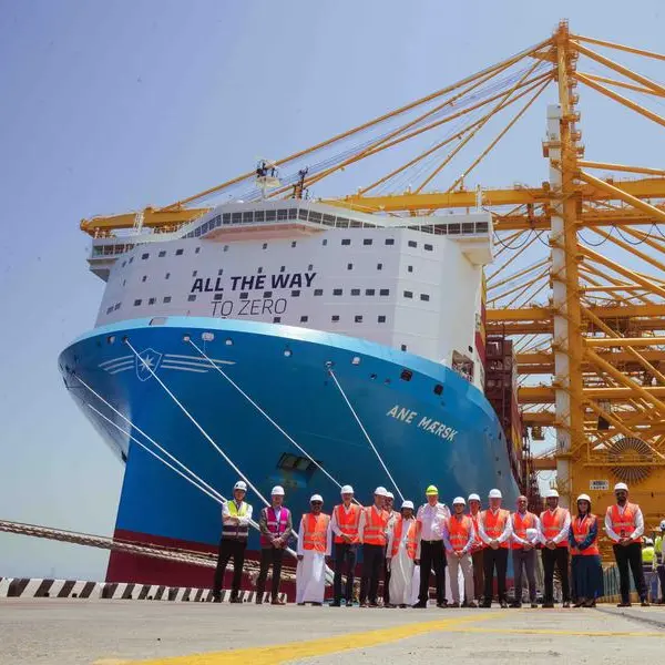 Ane Maersk, the world’s first large green methanol-enabled vessel, makes her first call in Dubai at DP World, Jebel Ali