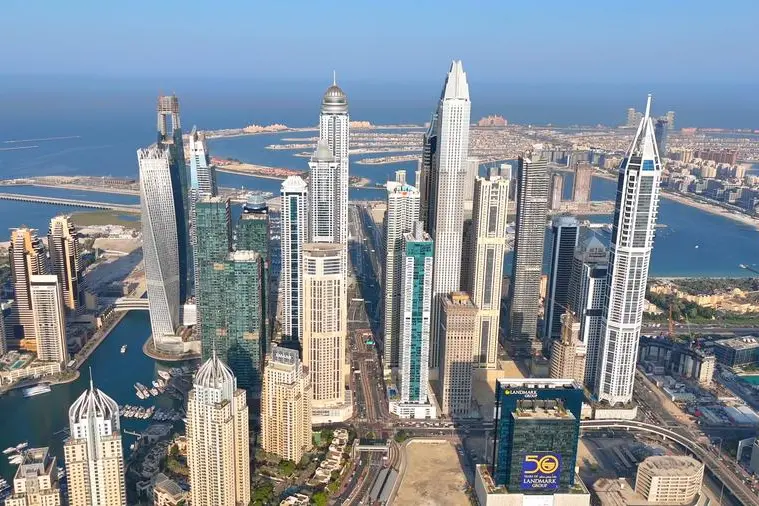 Dubai Marina is an affluent residential neighborhood known for The Beach at JBR. , Getty Images/Getty Images