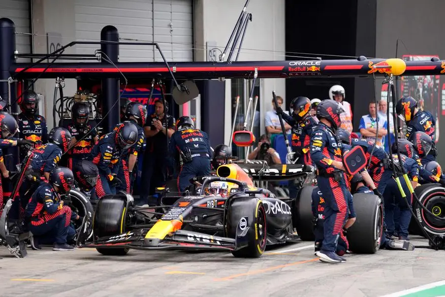 Formula One F1 - Austrian Grand Prix - Red Bull Ring, Spielberg, Austria - July 2, 2023 Red Bull\\'s Max Verstappen makes a pit stop during the race Pool via REUTERS/Darko Vojinovic , Pool via REUTERS