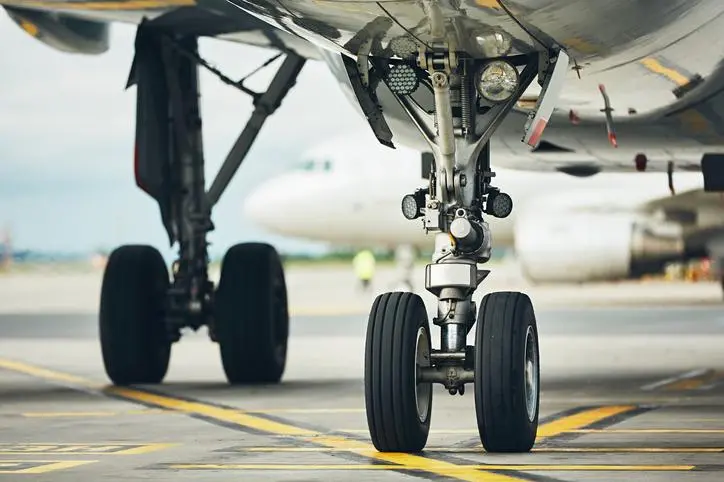 Chassis of the airplane. Plane taxiing from the runway to the gate. , Getty Images/Getty Images/EyeEm