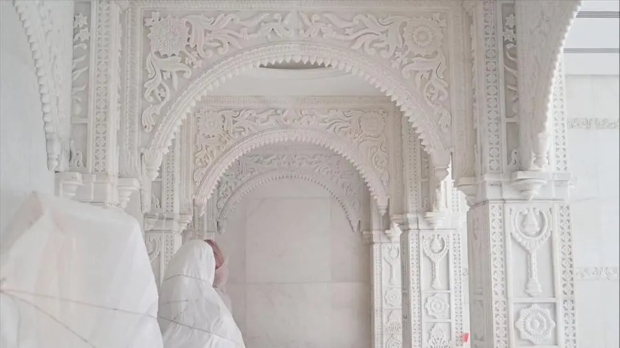 Hand carved marble walls at the new temple.\\nImage courtesy Khaleej Times.