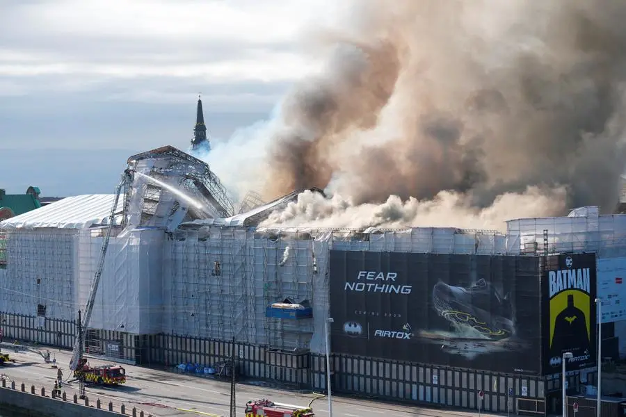 Copenhagen stock exchange engulfed in flames