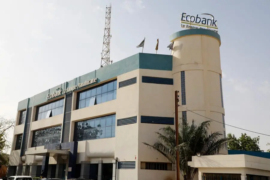 This photo taken on December 21, 2017 in Niamey shows the Ecobank building. (Photo by LUDOVIC MARIN / AFP). Image used for illustrative purpose.