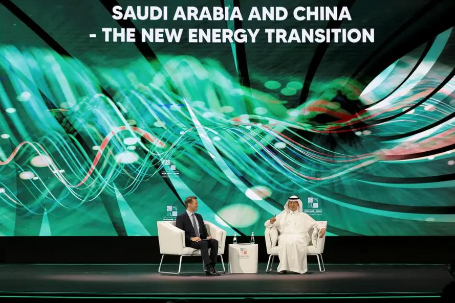Saudi Arabia\\'s Minister of Energy Prince Abdulaziz bin Salman Al-Saud speaks as event moderator Dan Murphy reacts during 10th Arab-China Business Conference in Riyadh, Saudi Arabia, June 11, 2023. REUTERS/Ahmed Yosri , Reuters