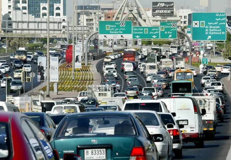 Dubai highway traffic with cars