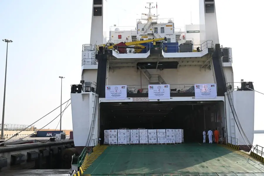 Emirati aid ship carrying 4,000 tonnes sails from Fujairah to support Palestinians