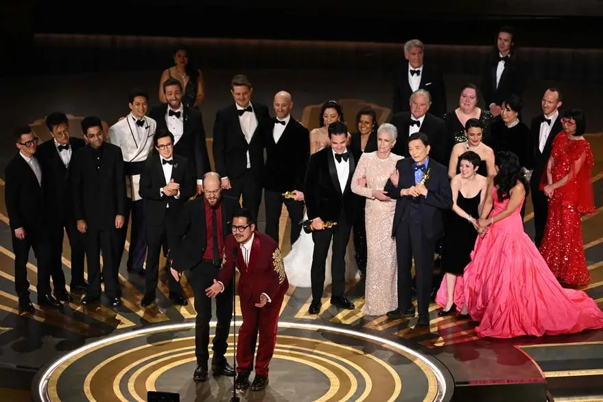 US director Daniel Scheinert (L) and US director Daniel Kwan (R) speak after winning the Oscar for Best Picture for \"Everything Everywhere All at Once\" onstage during the 95th Annual Academy Awards at the Dolby Theatre in Hollywood, California on March 12, 2023. (Photo by Patrick T. Fallon / AFP) , Agence France-Presse (AFP)/AFP